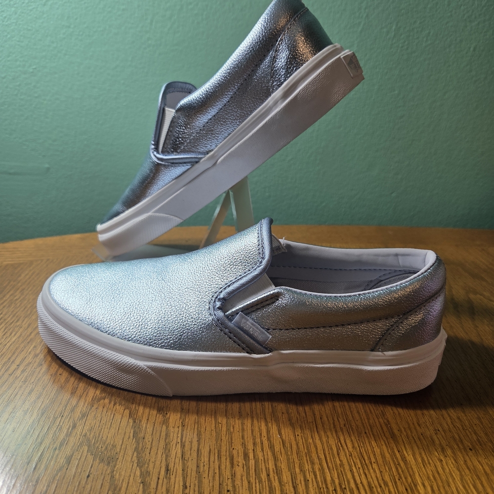 Vans Classic Silver Slip-On Sneakers (500714) Unisex Mens 5 Womens 6.5